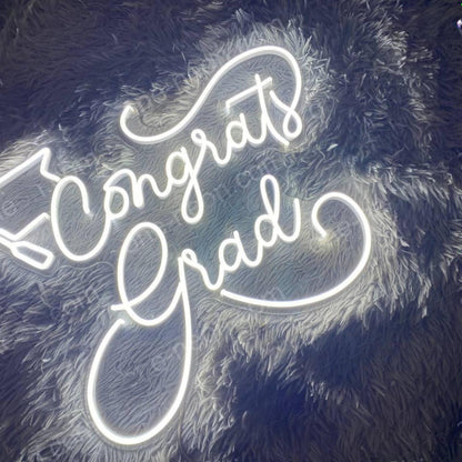 White Script Congrats Grad Led Neon Sign For Graduation Party Decor | Shineneon