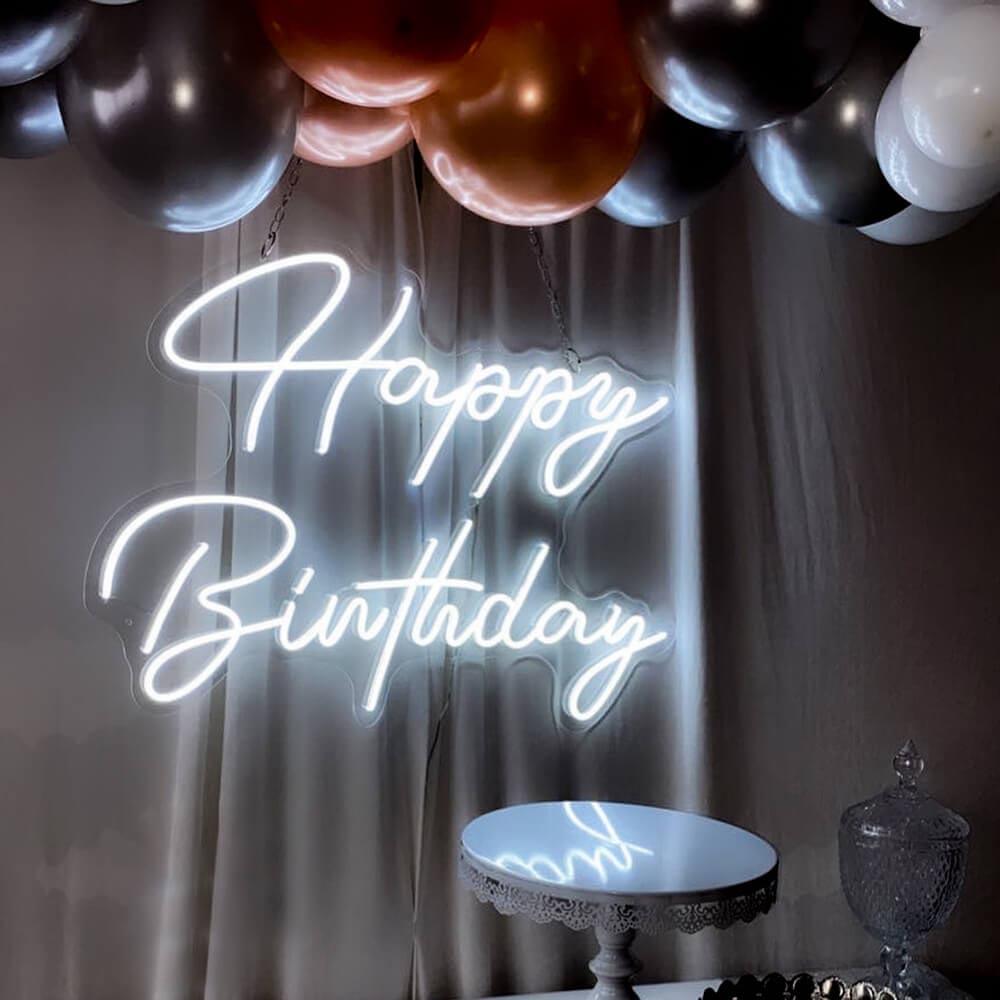 White Script Happy Birthday Led Neon Sign Indoor Party Decor | Shineneon