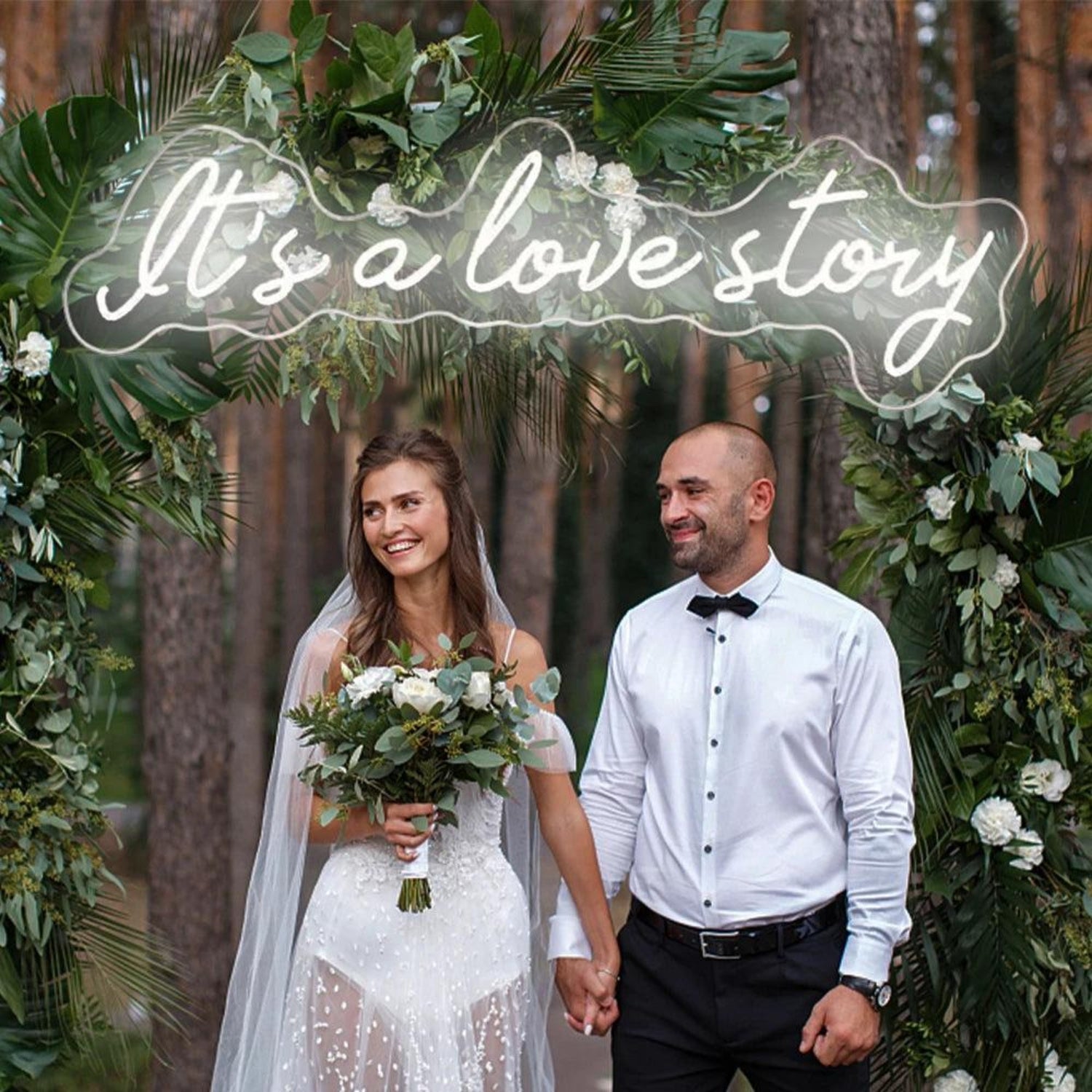 White Script Led Neon Sign For Outdoor Wedding Romance Its A Love Story | Shineneon