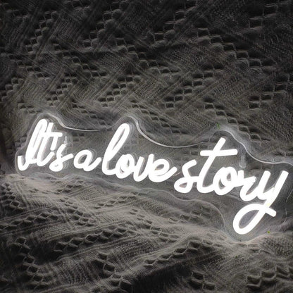 White Script Led Neon Sign For Outdoor Wedding Romance Its A Love Story - Shineneon