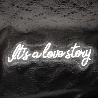 White Script Led Neon Sign For Outdoor Wedding Romance Its A Love Story - Shineneon