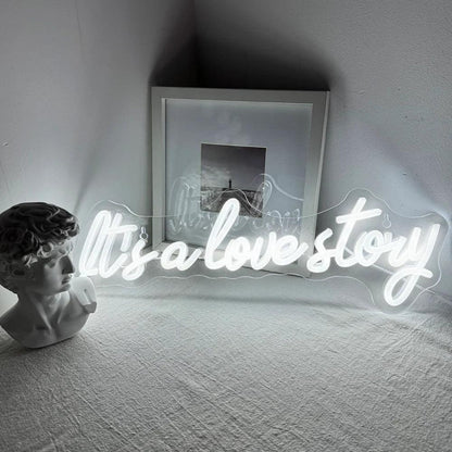 White Script Led Neon Sign For Outdoor Wedding Romance Its A Love Story - Shineneon
