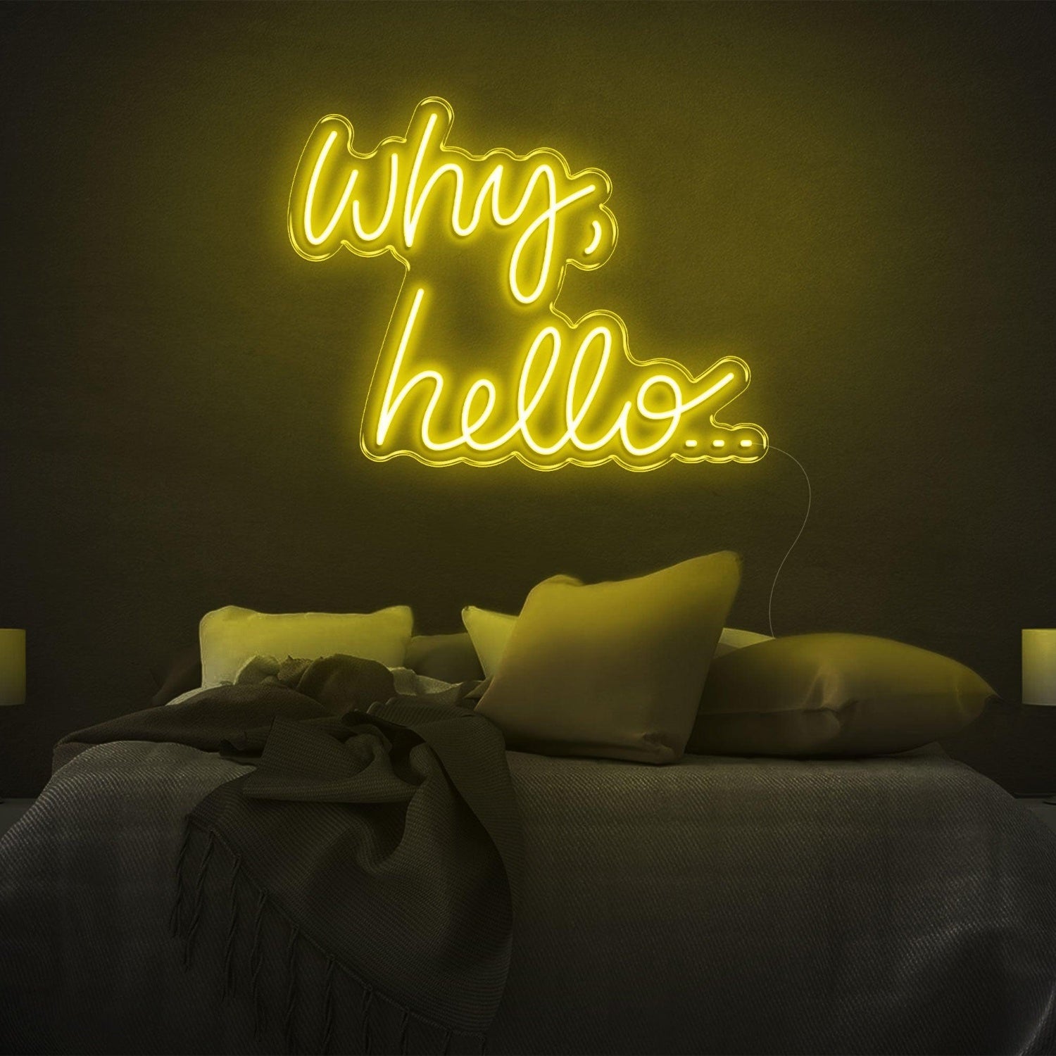 Why Hello Bright Yellow Led Neon Sign For Cozy Bedroom Decor | Shineneon