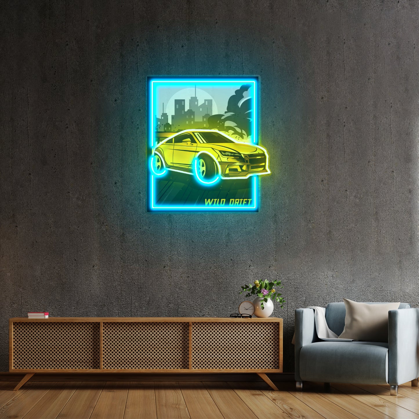 Wild Drift Yellow Car Led Neon Sign Light Custom Led Signs