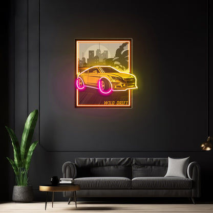 Wild Drift Yellow Car Led Neon Sign Light Custom Led Signs