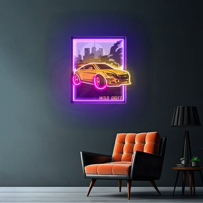 Wild Drift Yellow Car Led Neon Sign Light Custom Led Signs