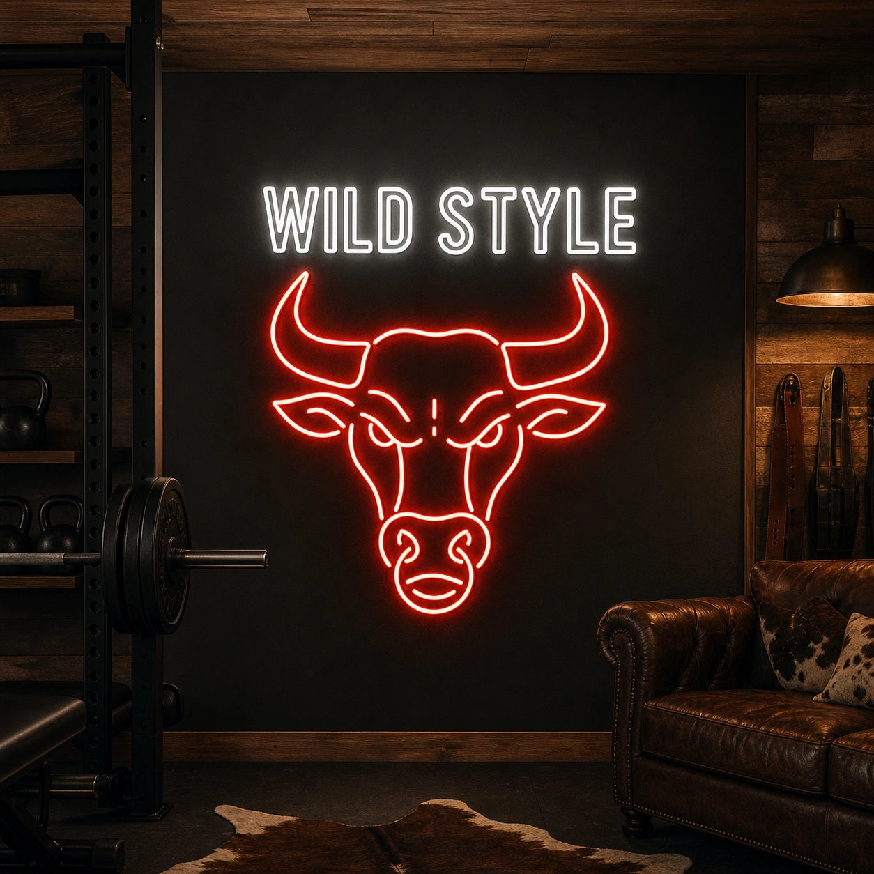 Wild Style Bull Head LED Neon Sign real lifestyle scene
