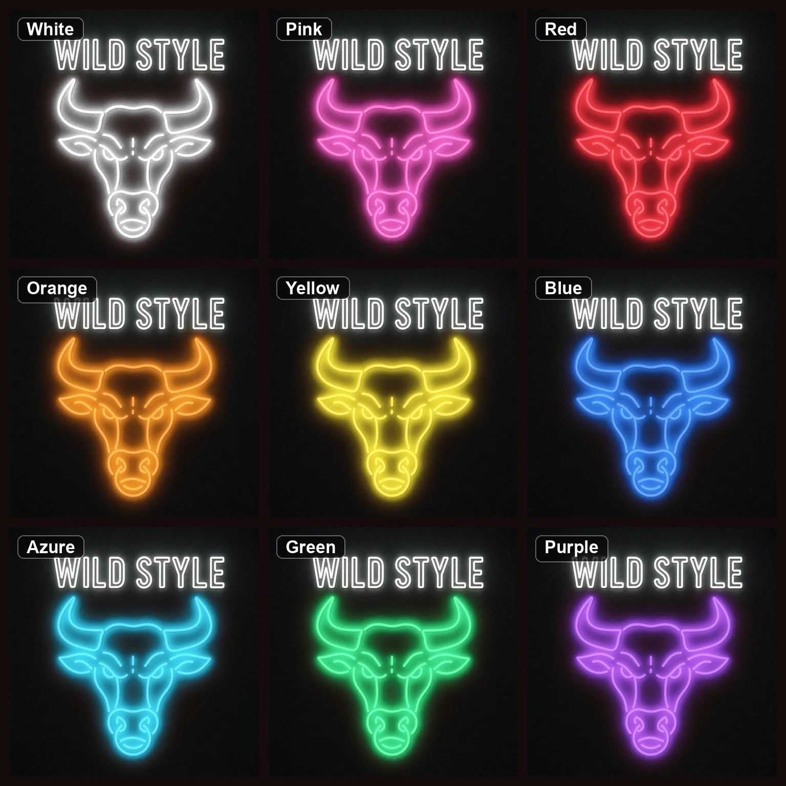 Wild Style Bull Head LED Neon Sign color grid