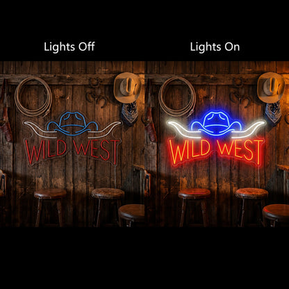 Wild West Cowboy Hat Neon Sign LED Neon Sign day and night comparison