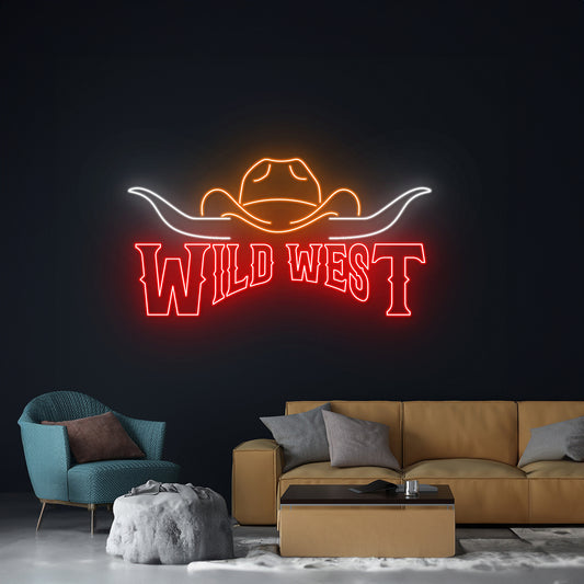 Wild West Neon Sign Cowboy Hat Longhorn Led Light