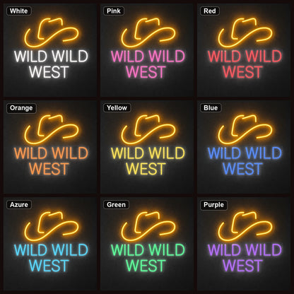 Wild Wild West Cowboy Hat LED Neon Sign color grid