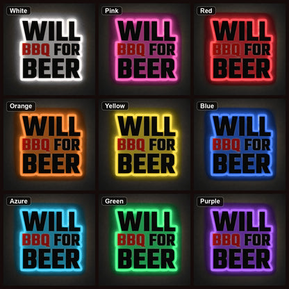 Will BBQ For Beer LED Neon Sign color grid