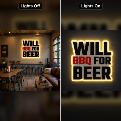 Will BBQ For Beer LED Neon Sign day and night comparison