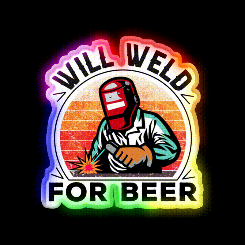 Will Weld For Beer Vintage Welder Beer Bar Decor Led Neon Sign Rgb Color - LED neon sign close-up detail