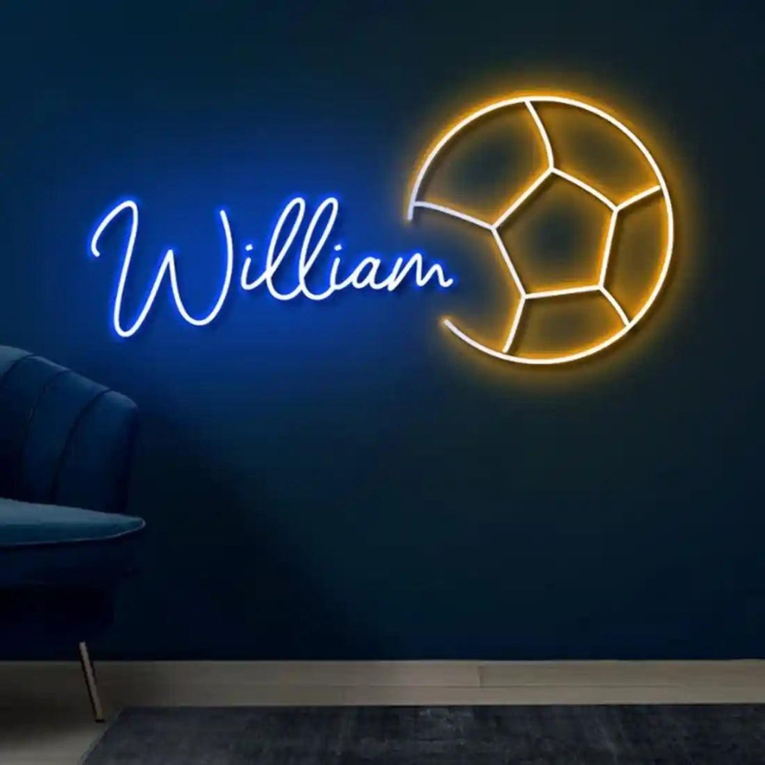 William Blue-Yellow Football Led Neon Sign For Sports Room Decor | Shineneon
