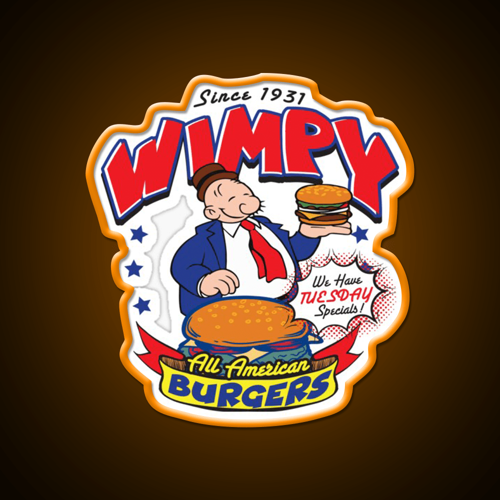 Wimpy Burger Fast Food Led Neon Sign For Burger Place Rgb Color - Shineneon