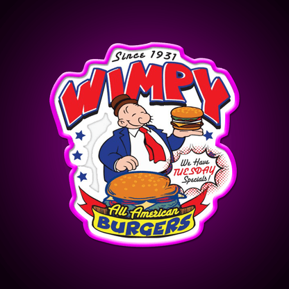 Wimpy Burger Fast Food Led Neon Sign For Burger Place Rgb Color - Shineneon