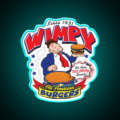 Wimpy Burger Fast Food Led Neon Sign For Burger Place Rgb Color - Shineneon