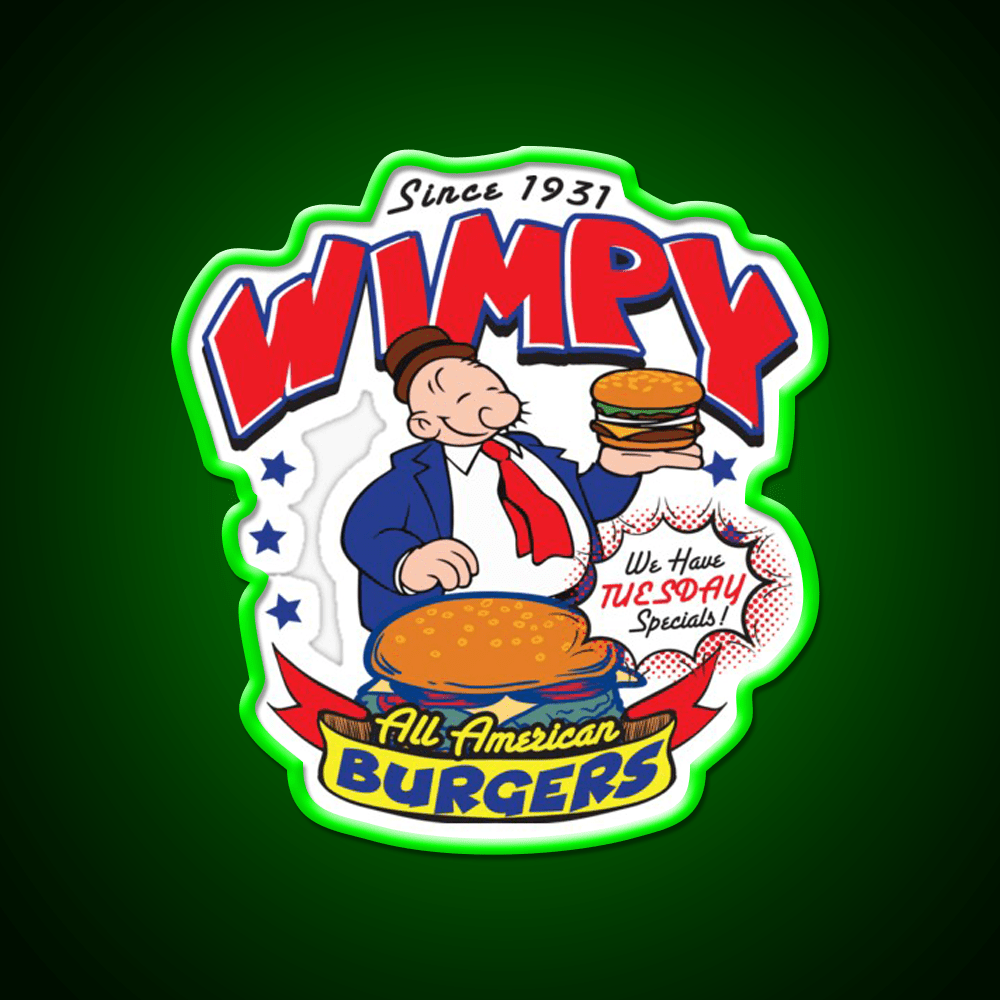 Wimpy Burger Fast Food Led Neon Sign For Burger Place Rgb Color - Shineneon