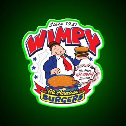 Wimpy Burger Fast Food Led Neon Sign For Burger Place Rgb Color - Shineneon