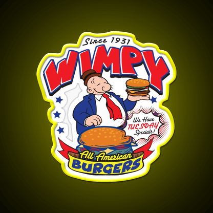 Wimpy Burger Fast Food Led Neon Sign For Burger Place Rgb Color - Shineneon