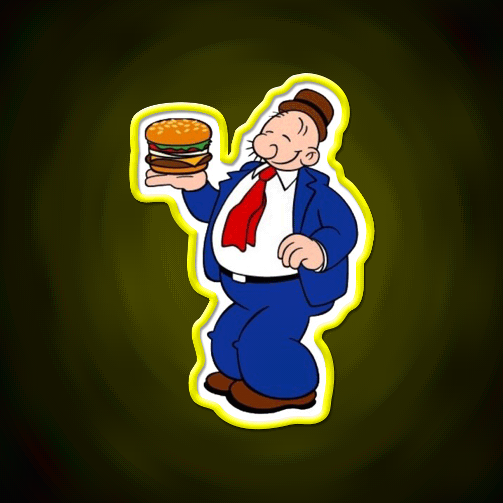 Wimpy Hamburger Cartoon Fast Food Led Neon Sign For Burger Place Rgb Color - Custom LED neon sign front view