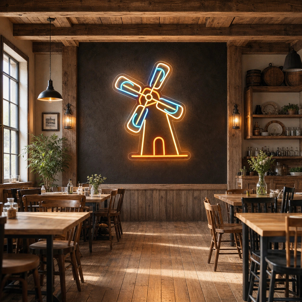 Windmill LED Neon Sign Garage Man Cave Neon Sign size image