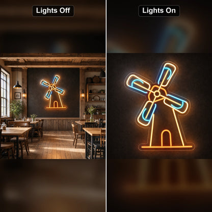 Windmill LED Neon Sign Garage Man Cave Neon Sign day and night comparison