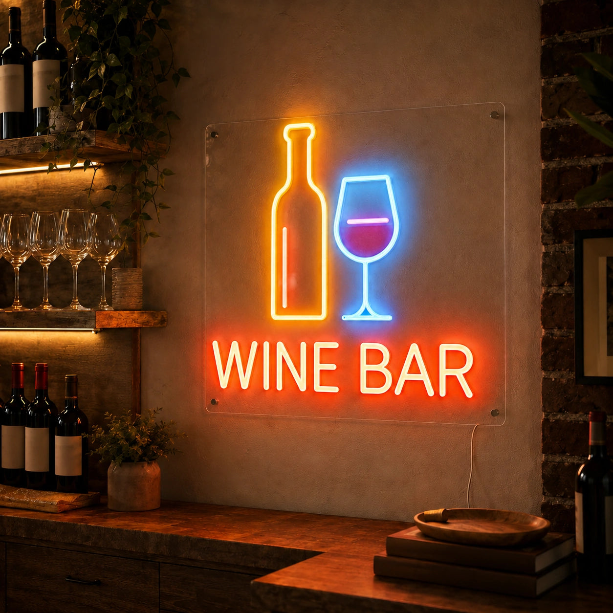 Wine Bar Bottle Glass Neon Sign LED Neon Sign real lifestyle scene