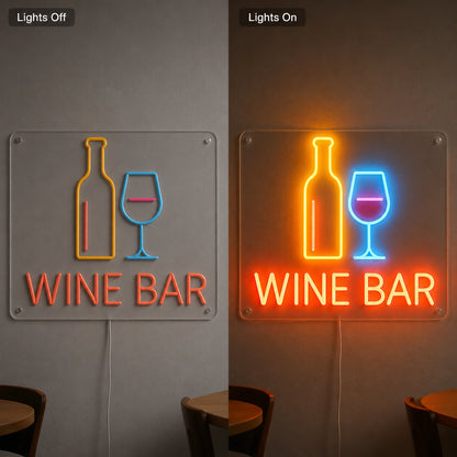 Wine Bar Bottle Glass Neon Sign LED Neon Sign day and night comparison