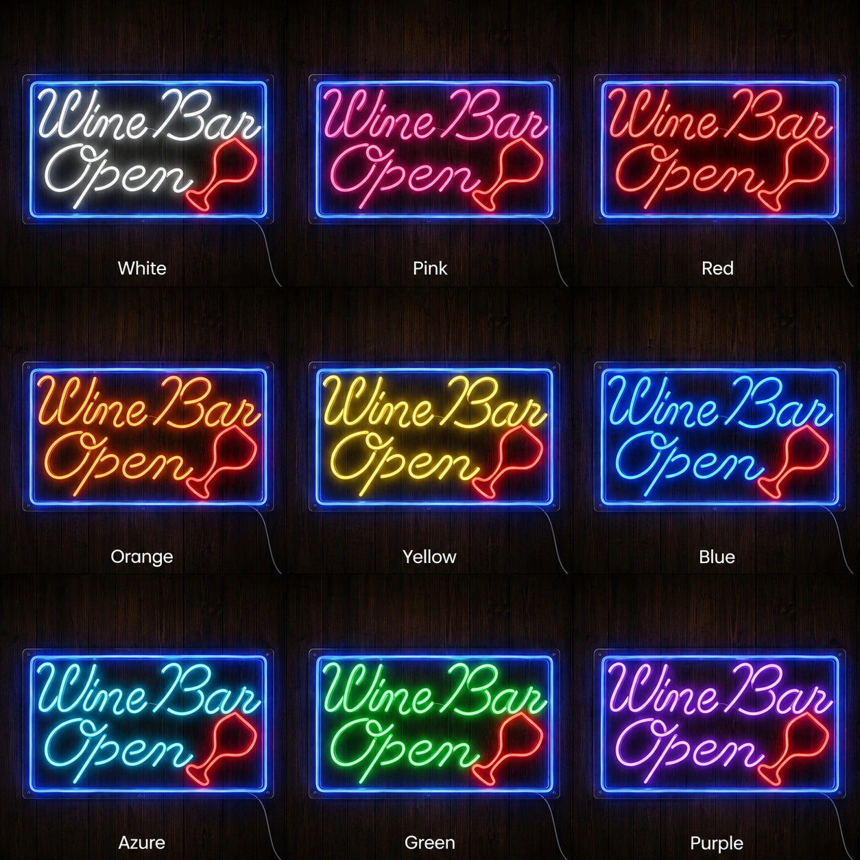 Wine Bar Open Neon Sign LED Neon Sign color grid