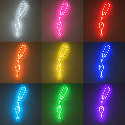 Wine Bottle And Glass LED Neon Sign color grid