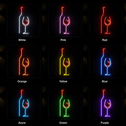 Wine Bottle Glass LED Neon Sign day and night comparison