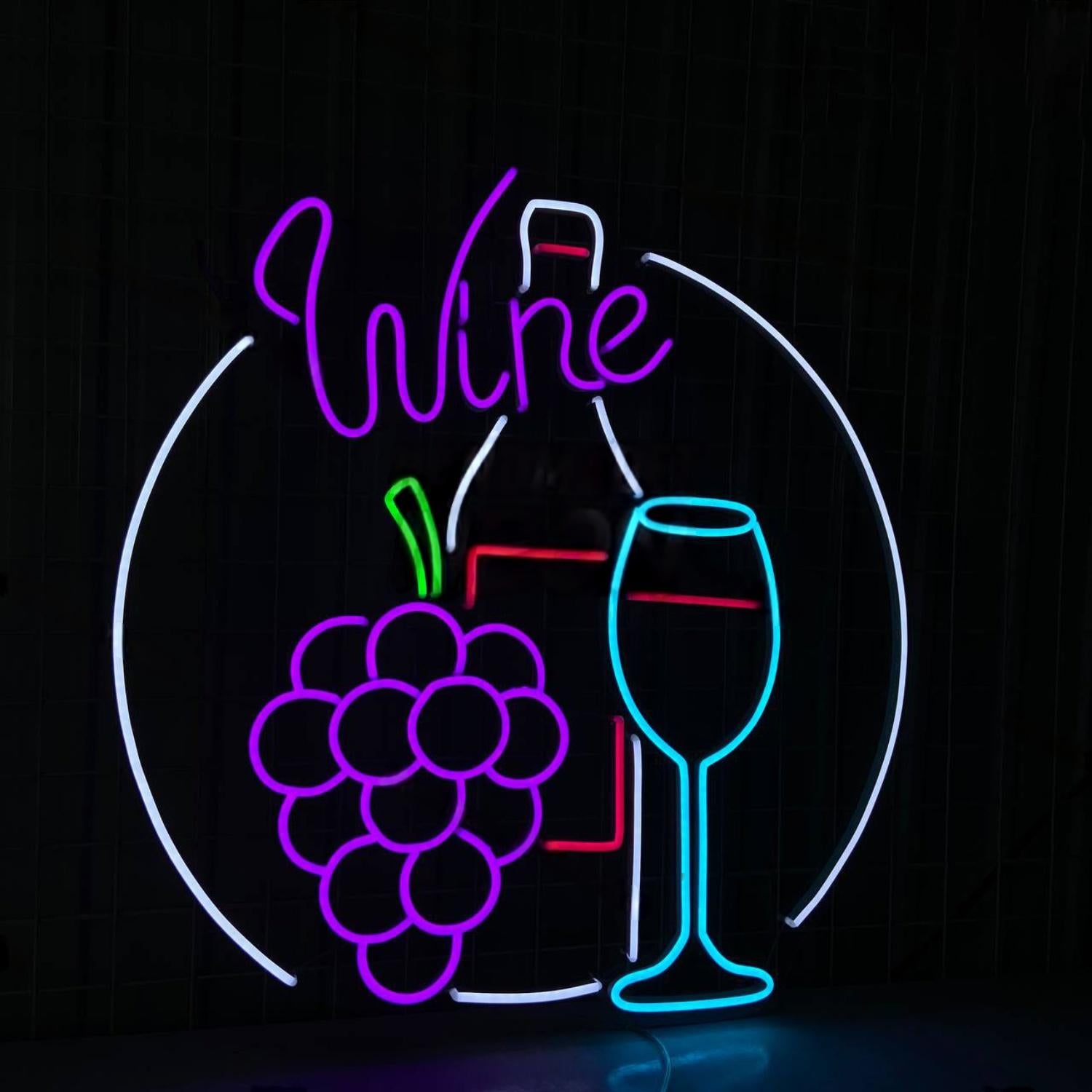 Wine Bottle Glass Led Sign Grape Fruit Decortion | Shineneon