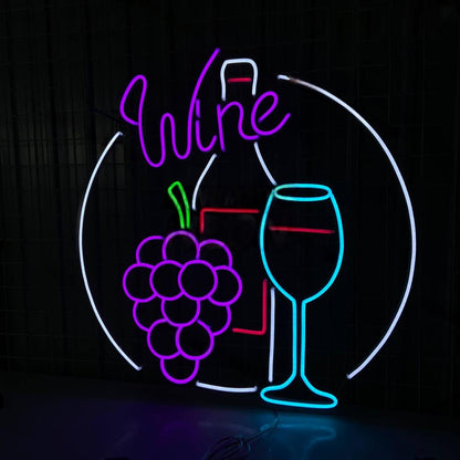 Wine Bottle Glass Led Sign Grape Fruit Decortion | Shineneon