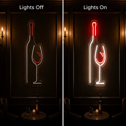Wine Bottle Glass Neon Sign LED Neon Sign day and night comparison