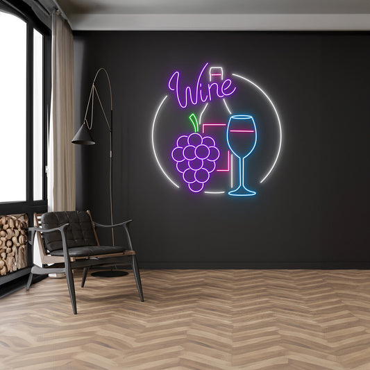 Wine Bottle Glass Neon Sign Club Wall Decor