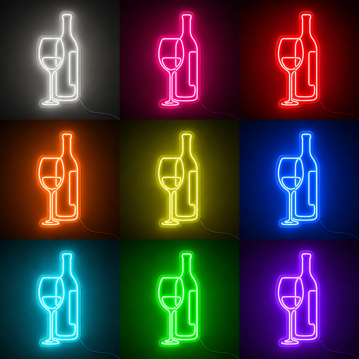Wine Bottle LED Neon Sign Bar Cocktail Lounge Wall Decor Nightclub Pub Art color grid