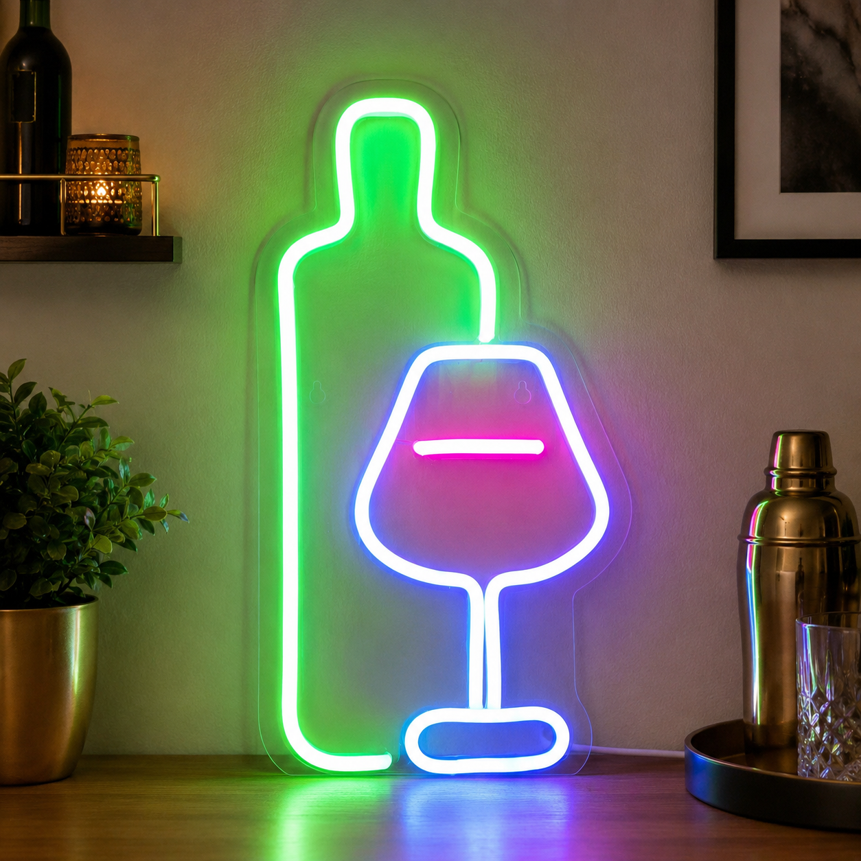 Wine Bottle With Glass Decoration Flex Silicone LED Neon Sign main product image