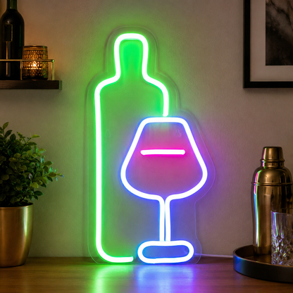 Wine Bottle With Glass Decoration Flex Silicone LED Neon Sign main product image