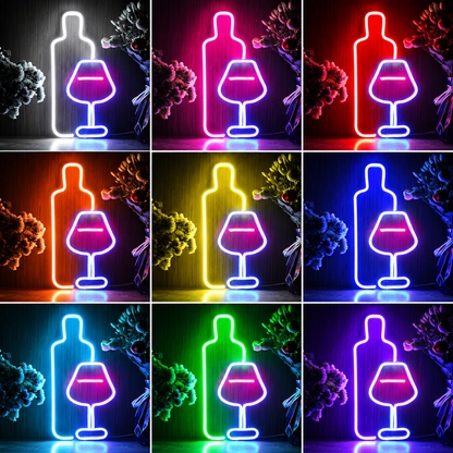 Wine Bottle With Glass Decoration Flex Silicone LED Neon Sign color grid