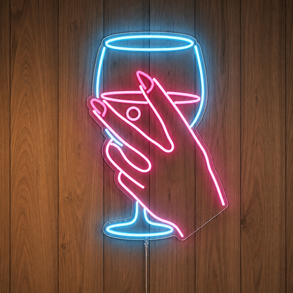 Wine Glass Hand Neon Sign Cocktail Bar LED Wall Decor Nightclub Lounge Light LED Neon Sign main product image