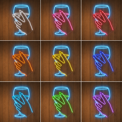 Wine Glass Hand Neon Sign Cocktail Bar LED Wall Decor Nightclub Lounge Light LED Neon Sign color grid