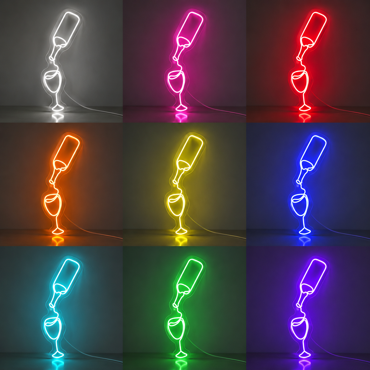 Wine Glass LED Neon Sign color grid