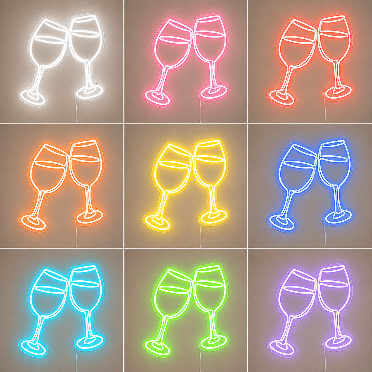 Wine Glasses LED Neon Sign Gift For Her 21st Birthday Gift Gift Decor color grid