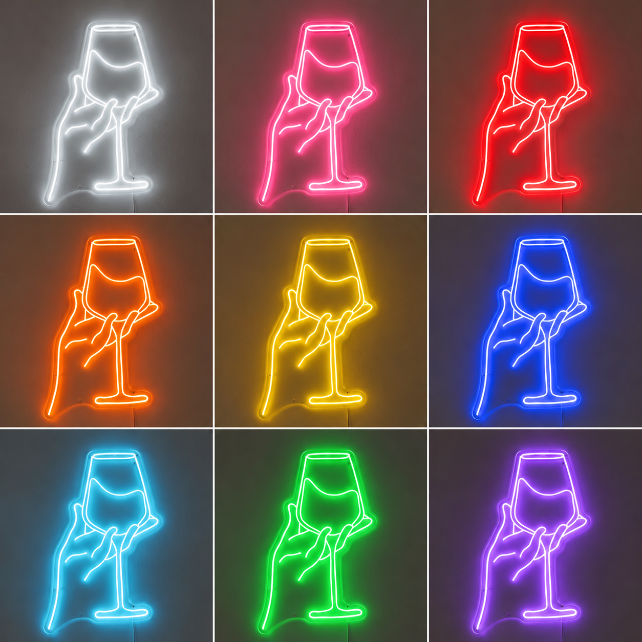 Wine In Hand Version 3 LED Neon Sign color grid