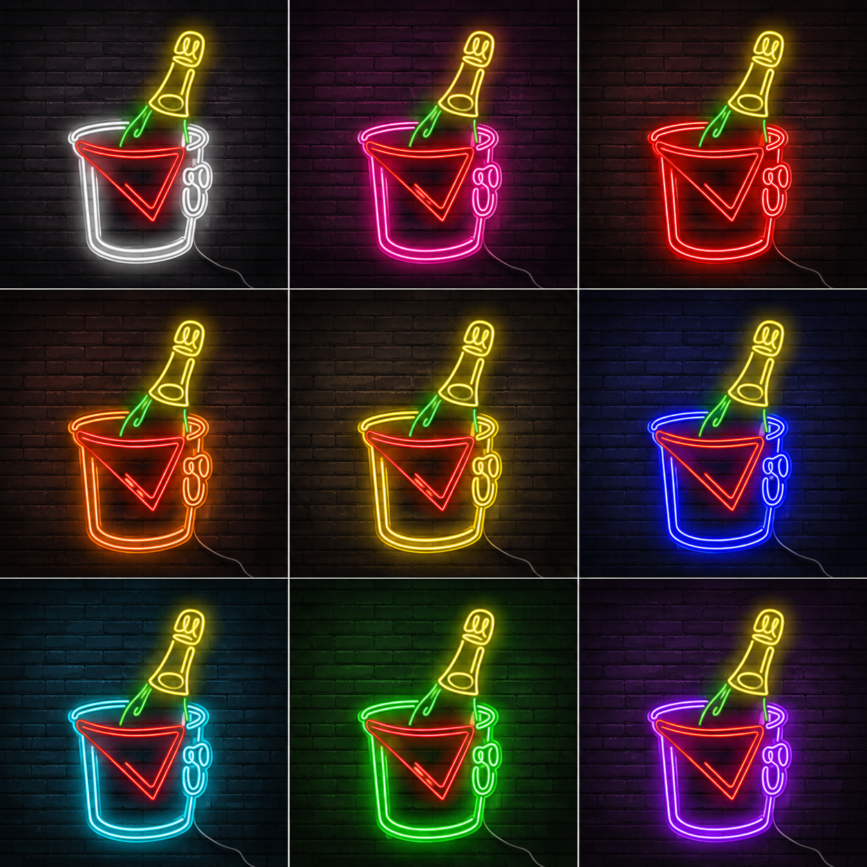 Wine In Ice Bucket LED Neon Sign color grid
