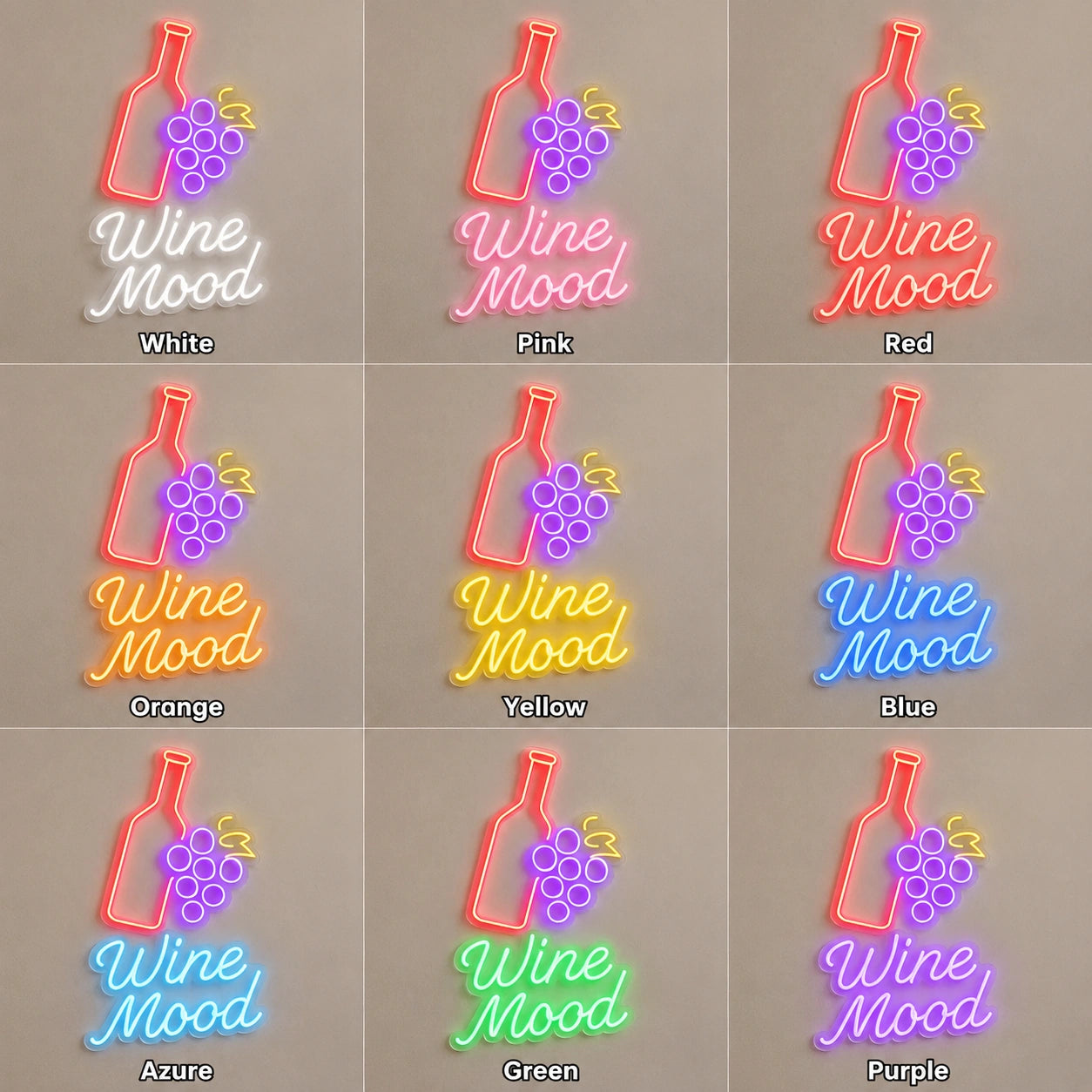 Wine Mood Bottle And Grapes LED Neon Sign day and night comparison