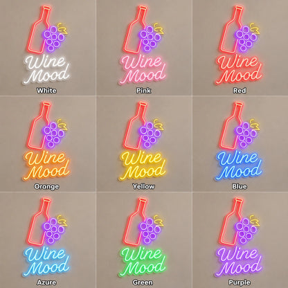 Wine Mood Bottle And Grapes LED Neon Sign day and night comparison