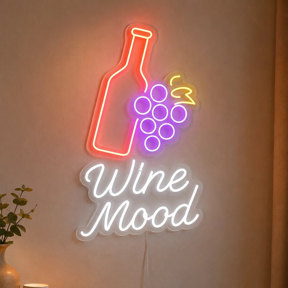 Wine Mood Bottle And Grapes LED Neon Sign - Shineneon